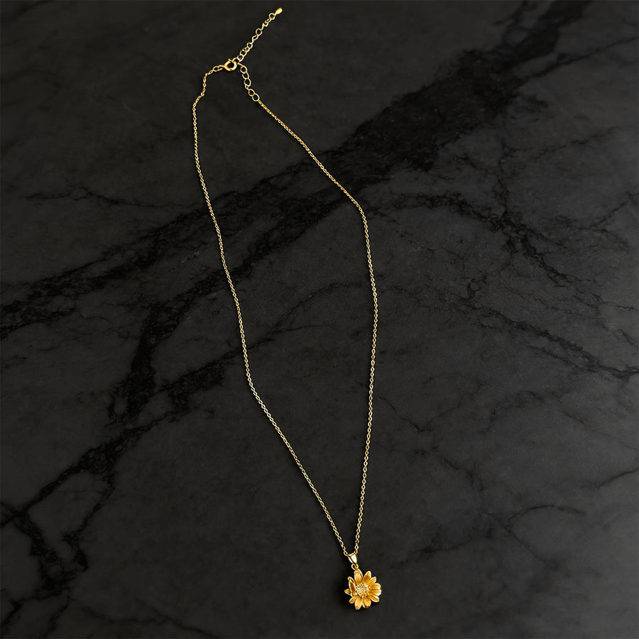 Sunflower and Butterfly Pendant Necklace in 18K Gold Plated