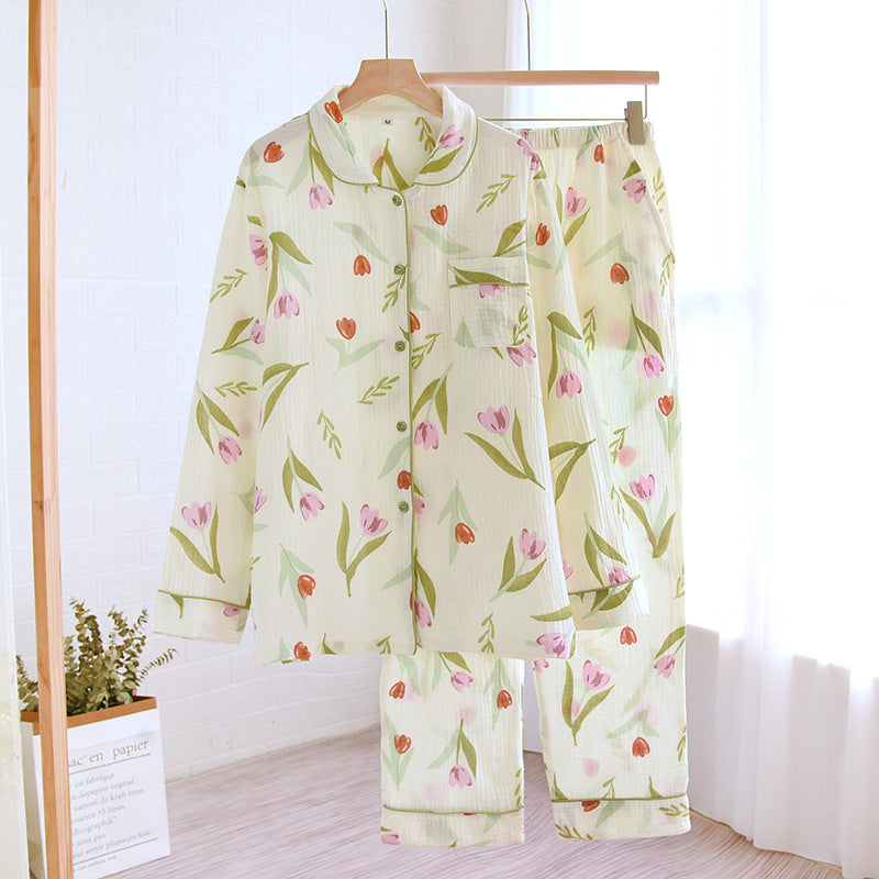 Cotton Pajama Set for Women with Long Sleeve and Pants