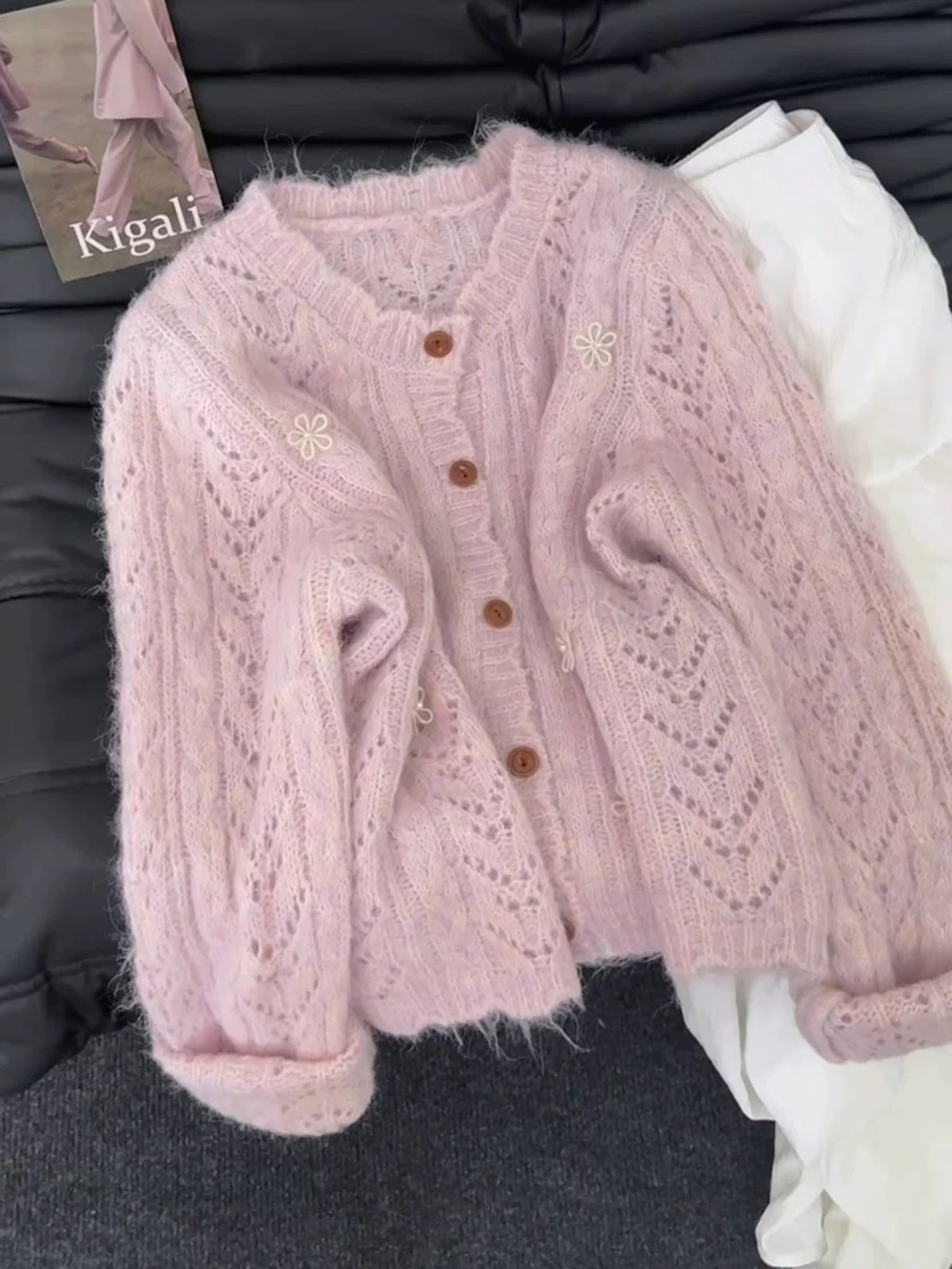 Womens Lace Detail Knitted Cardigan