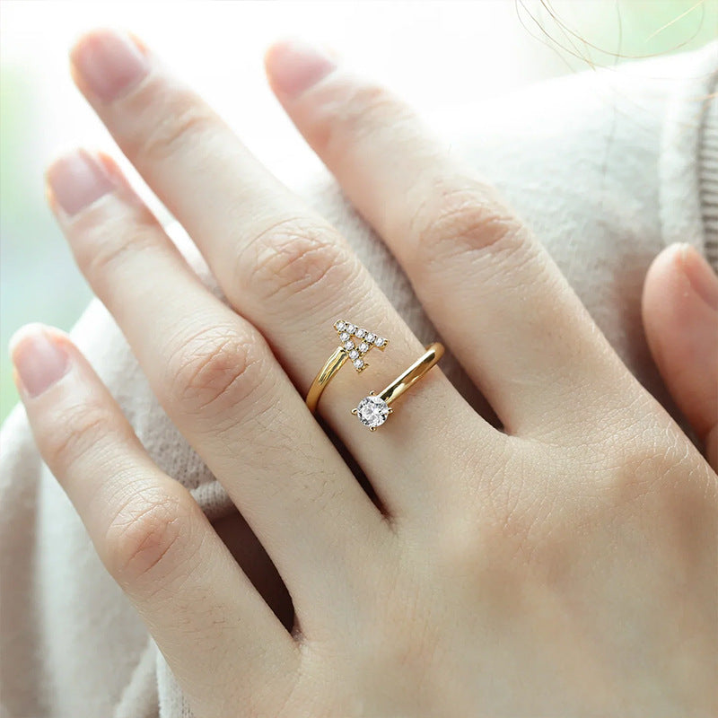 Letter Open Ring with Diamond Accents