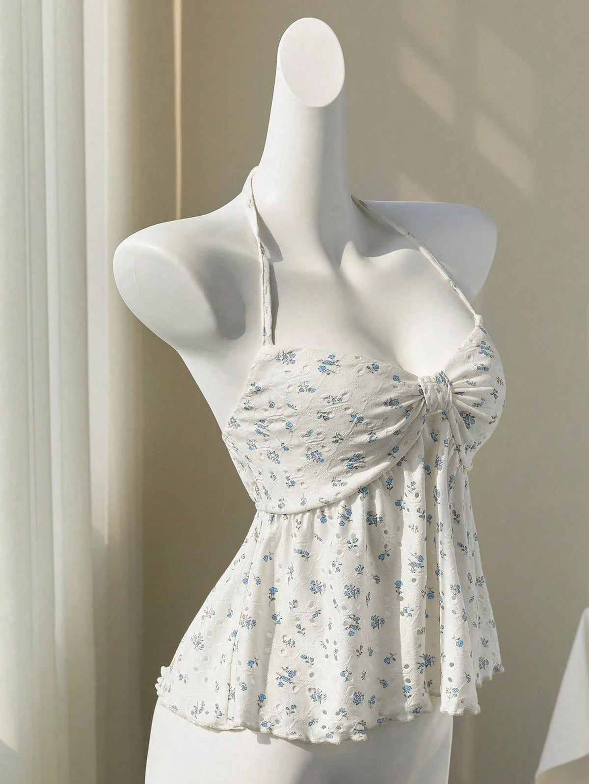 Floral Lace-Up Babydoll Camisole Top