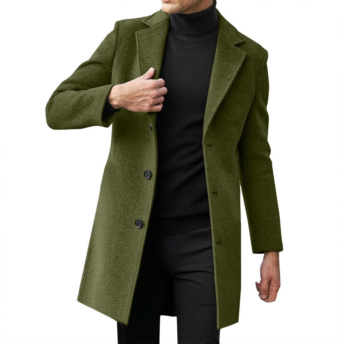 Mens British Style Mid-Length Wool Blend Coat