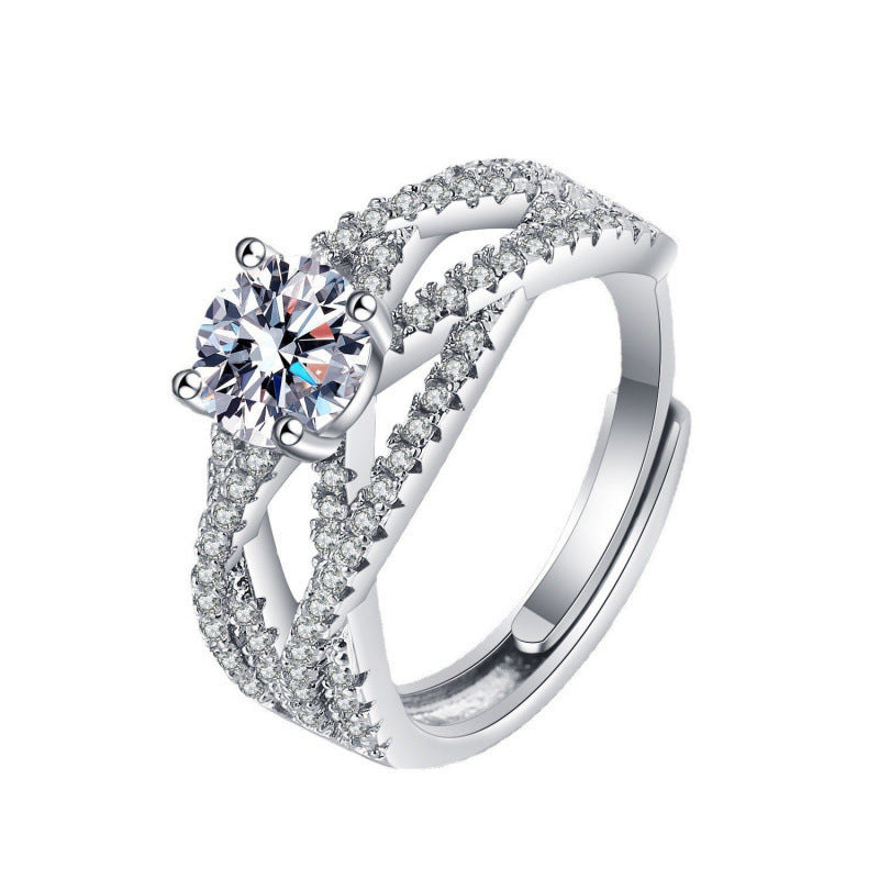 Radiant Hearts Diamond Simulant Adjustable Ring