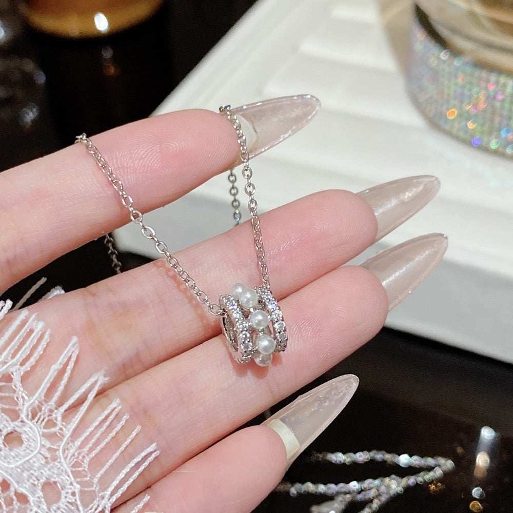Titanium Steel Zircon Necklace with Geometric Pendant
