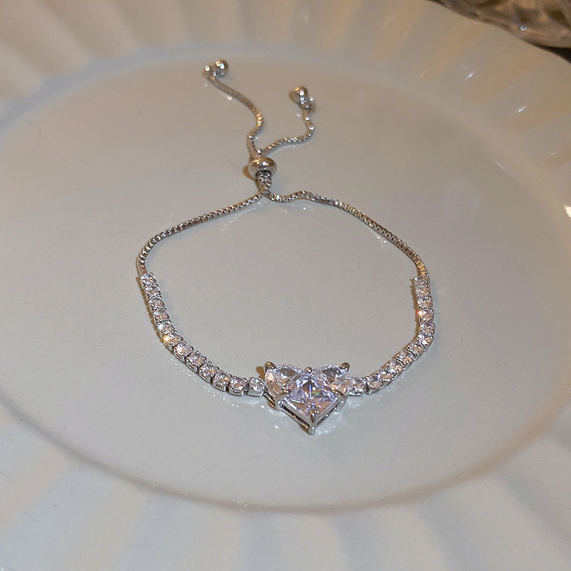 French Style Pink Zircon Flower Bracelet