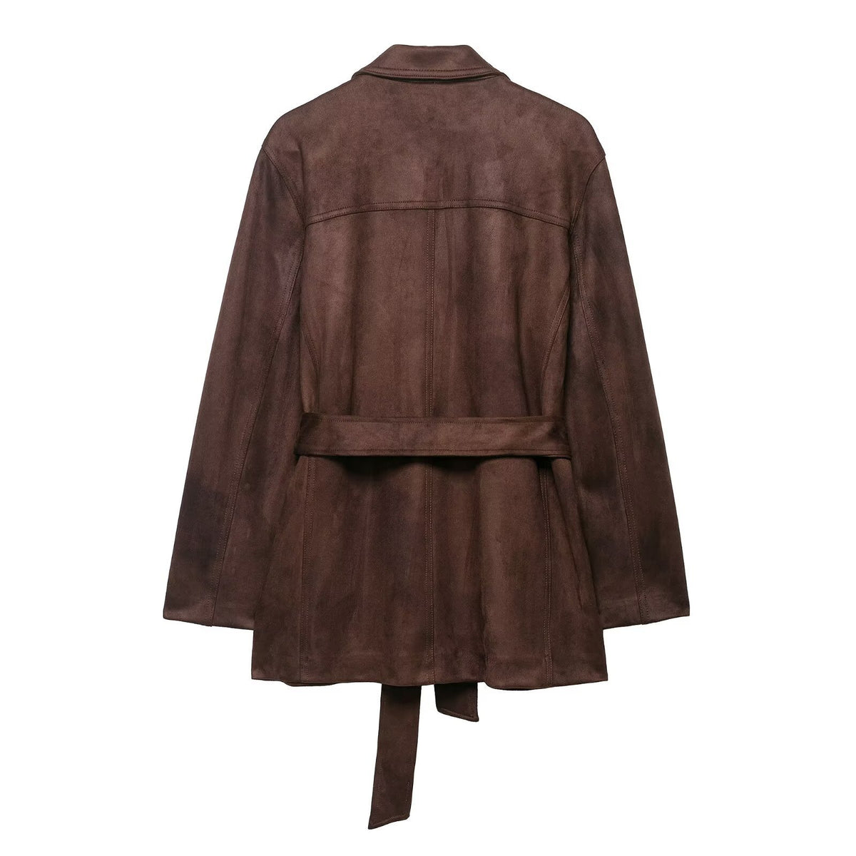 Womens Suede Effect Belted Jacket