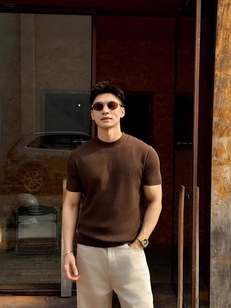 Men's Classic Round Neck Knitted Short Sleeve T-Shirt