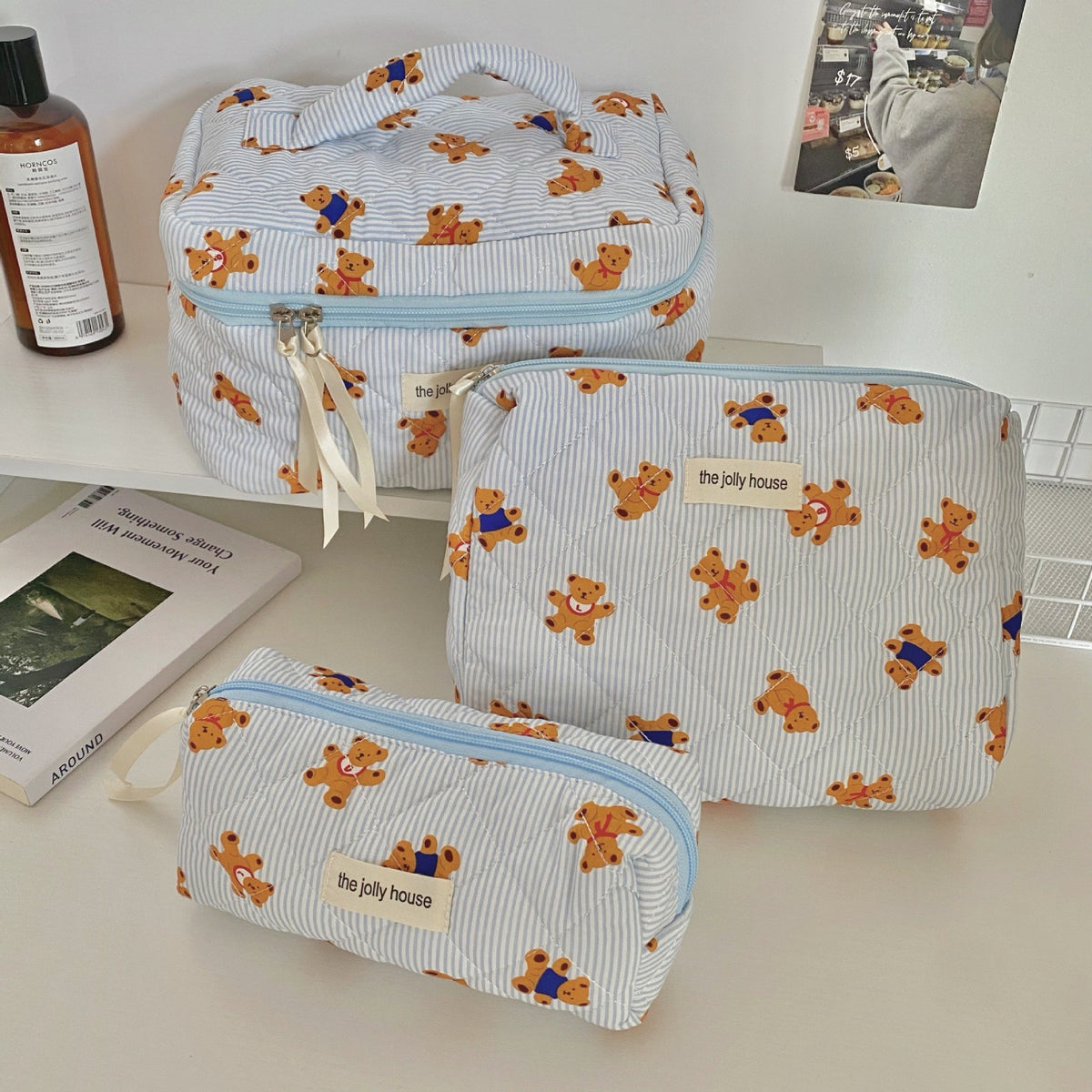 Cute Bow Makeup Bag Women Large Capacity Storage Pencil Case