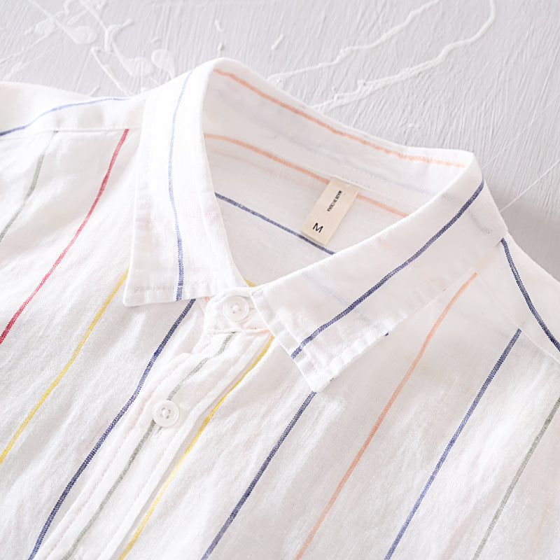 Men's Pure Linen Striped Long Sleeve Shirt