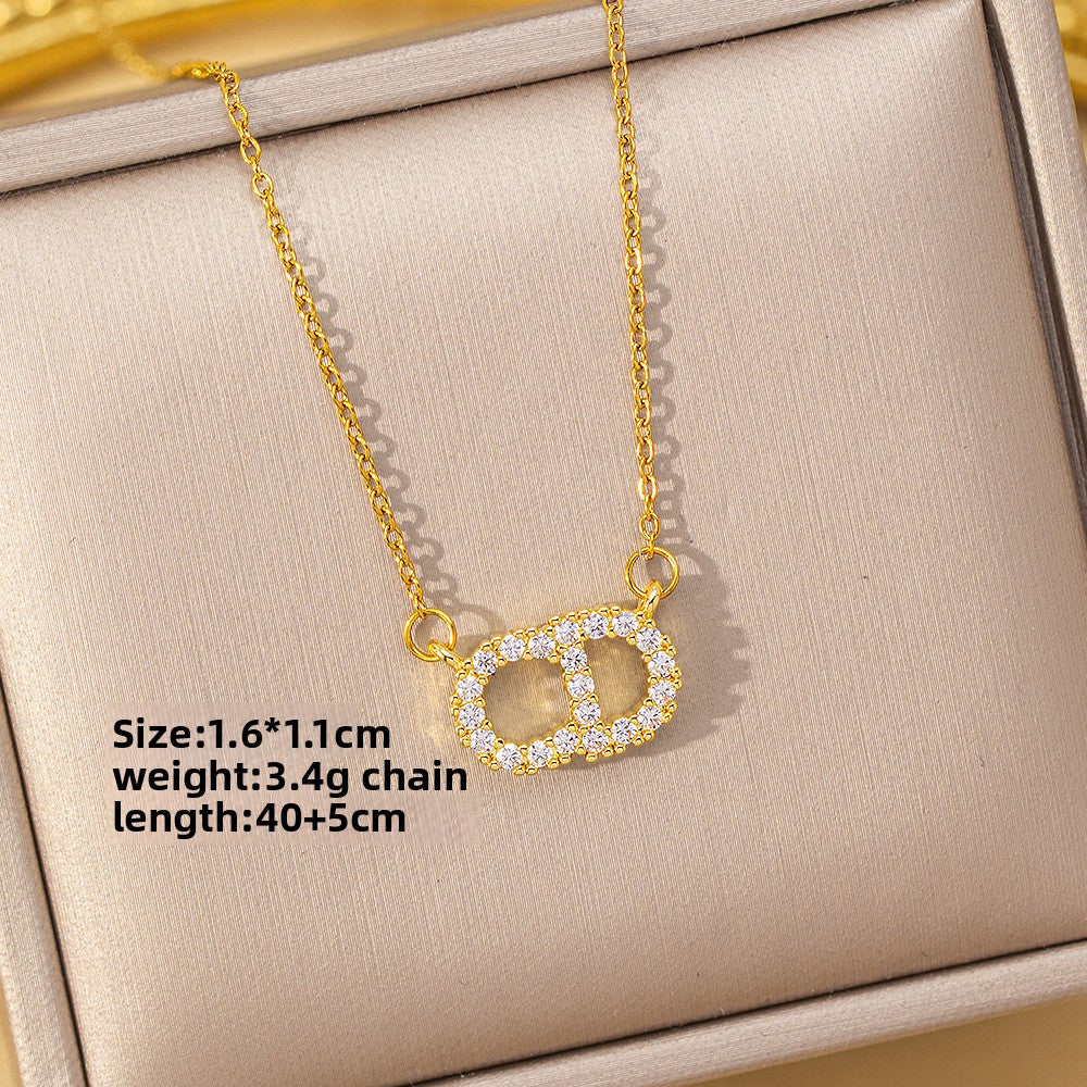 Geometric Zircon Pendant Necklace in Titanium Steel